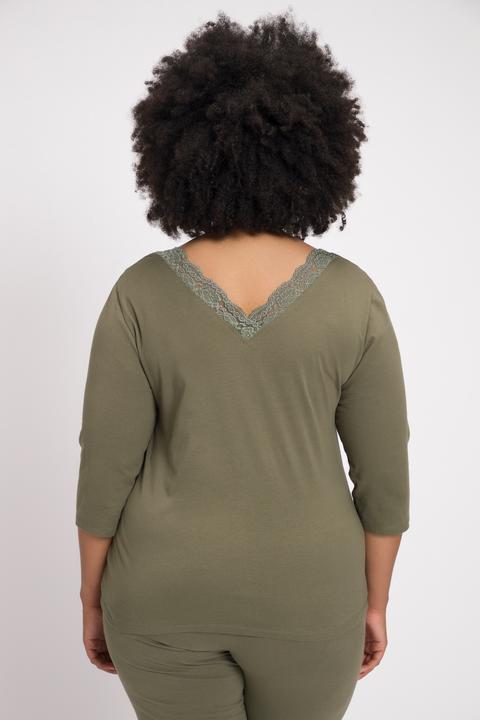 Produktbild Ulla Popken Pyjamashirt, Spitze, V-Ausschnitt, 3/4-Arm (54)
