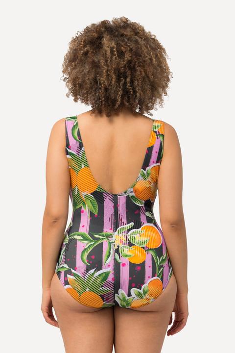 Image du produit Ulla Popken Maillot de bain avec bonnets souples, imprimé oranges et passepoils fluo (50)