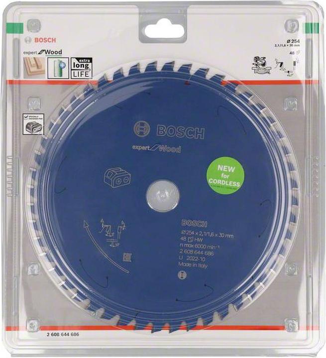 Image du produit Bosch Lame de scie circulaire pour scies sans fil Expert for Wood, 254 x 2,1/1,6 x 30, 48 dents