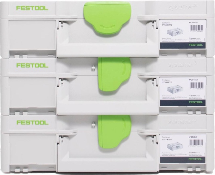 Produktbild Festool Systainer Set 3x SYS3 M 112 ( 3x 204840 ) 7,7 Liter 396x296x112mm Werkzeugkoffer koppelbar (3 Teile)