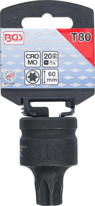 Immagine prodotto BGS Chiave a bussola lunghezza 60 mm 20 mm (3/4") profilo a T (per Torx) T80 (Quadrato interno)