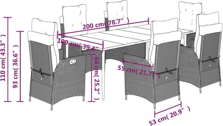 Produktbild VidaXL Gartenmöbel Essgruppe Gartengarnitur Sitzgruppe 7tlg. Schwarz Poly Rattan (200 cm)