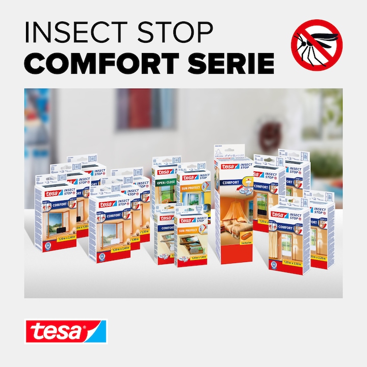Produktbild tesa Insektenschutz COMFORT für Fenster, mit Klettband, selbstklebend, ohne Bohren (120 x 240 cm)