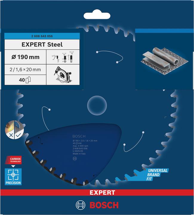 Image du produit Bosch Professional Zubehör Lame de scie circulaire Expert for Steel, 190 x 20 x 2,0 mm, 40