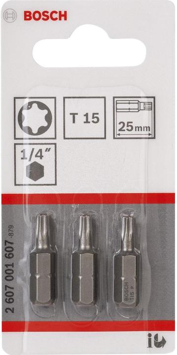Produktbild Bosch Professional Zubehör Schrauberbit Extra-Hart T15, 25 mm, 3er-Pack (Innensechsrund TX)