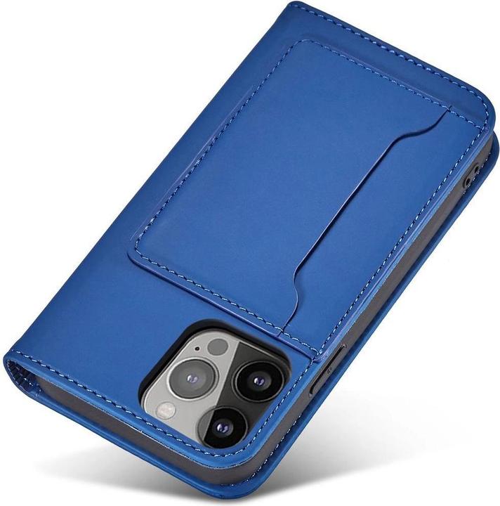 Produktbild Hurtel Magnetkartenhülle für iPhone 13 Pro Max Tasche Kartenetui Kartenhalter Blau (Apple iPhone 13 Pro Max)