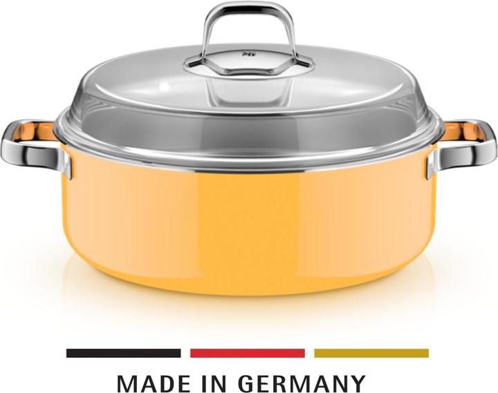 WMF Fusiontec Mineral Pro, Schmortopf mit Deckel, 28 cm, Mango Yellow (Bräter + Schmortopf, Edelstahl, 28 x 10.50 cm)