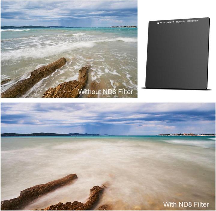 Produktbild K&F Concept 100*100*2mm Square Full ND8, Optics Glass, HD, Waterproof, Anti Scratch (ND- / Graufilter, 100 mm)