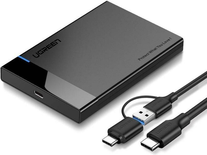 Actual product image Ugreen US221 SATA External Drive Enclosure HDD 2.5", USB 3.0 + USB-C to USB-C 3.1 (black) (2.5")