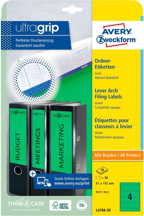 Actual product image Avery L4768-20 labels 61x192mm