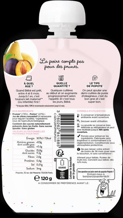 Nutritional values and ingredients Popote Quetschie Plum Pear 120 g (120 g)