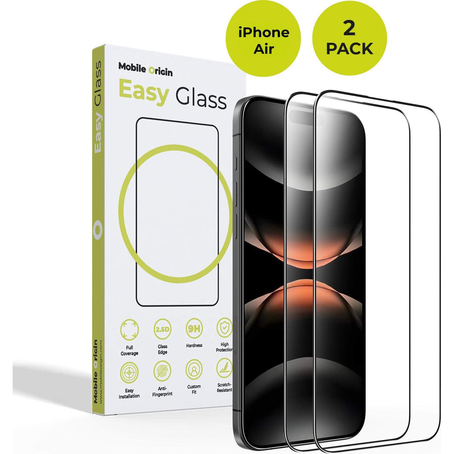 Mobile Origin EasyGlass iPhone Air Schutzglas / 2 Stück (2 pz., Apple iPhone Air), Pellicola protettiva smartphone, Trasparente