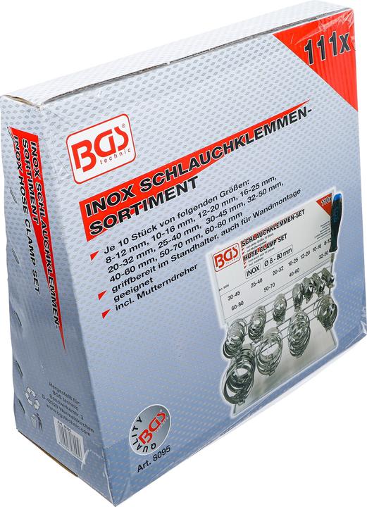 Actual product image BGS Hose Clamp Set | Stainless | on Display Board | 111 pcs. (Hose clamp)