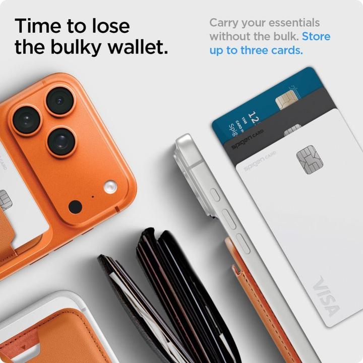 Actual product image Spigen Valentinus Magsafe Universal Magnetic Card Holder Metallic Orange