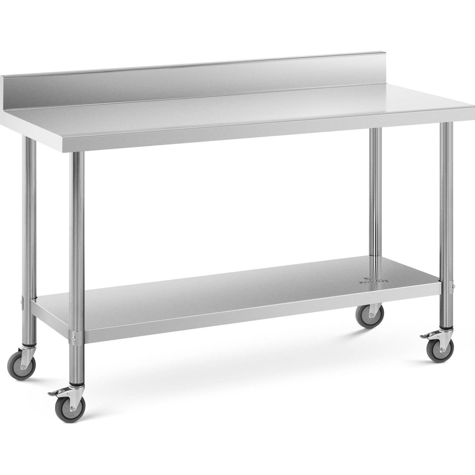 Royal Catering, Werkbank + Arbeitsbock, Rollbarer Edelstahl Arbeitstisch Edelstahltisch Aufkantung 60 x 150 cm 160 kg (6...