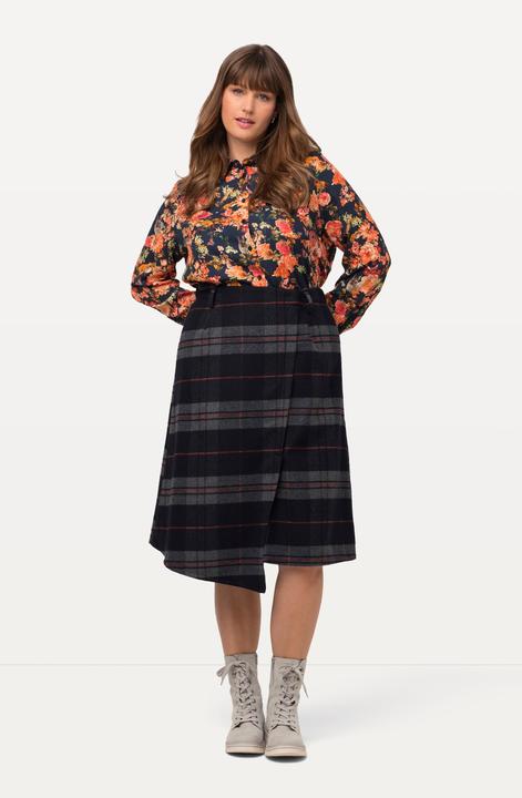 Image du produit Ulla Popken Jupe portefeuille style tyrolien, ligne en A avec ceinture confortable, motif à carreaux (46)
