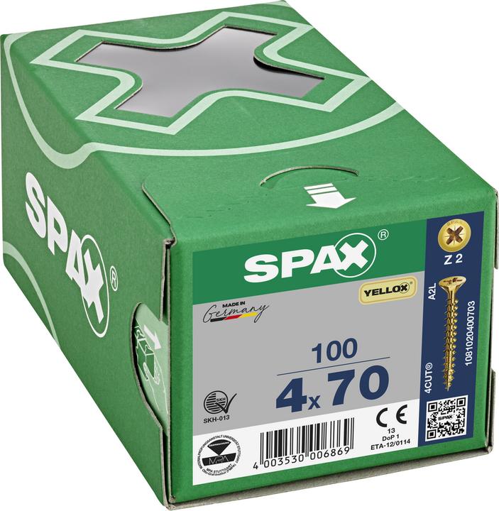 Produktbild Spax Senkmultikopf Kreuzschlitz Z2 Vollgewinde Yellox (100 Schrauben pro Stück)