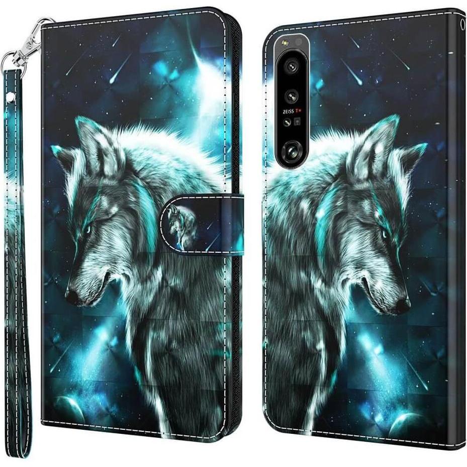 Cover-Discount Sony Xperia 1 IV - Leder Hülle Wolf (Sony Xperia 1 IV), Smartphone Hülle, Grau