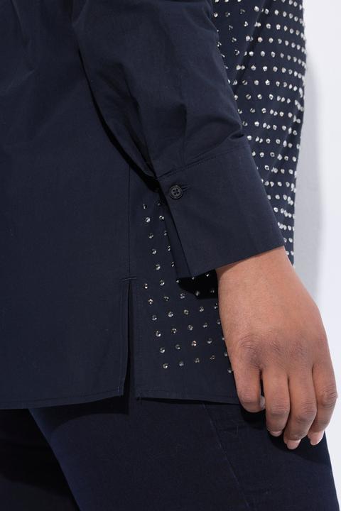 Image du produit Ulla Popken Chemisier évasé avec strass, col chemise et manches longues (58)