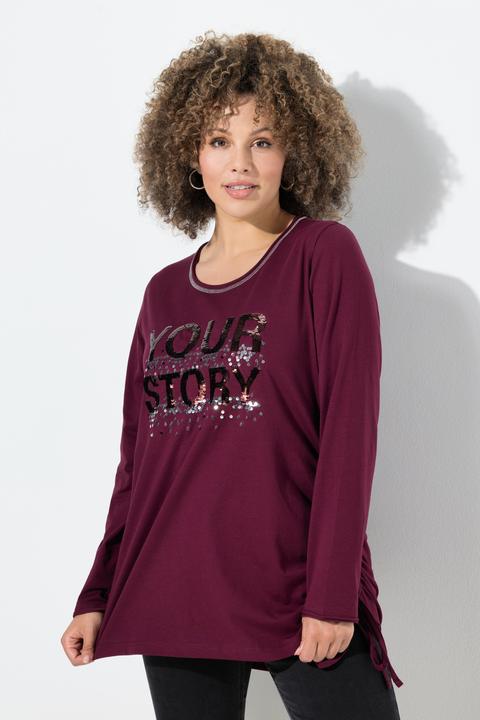 Immagine prodotto Ulla Popken Maglia classica con scritta di paillettes, scollo a girocollo e maniche lunghe (50, 52)