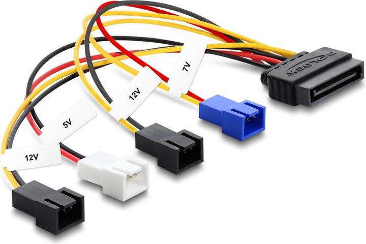 Produktbild Delock Stromversorgungskabel SATA 15 Pin Stecker zu 4 x 2 Pin Lüfter (12 V / 7 V / 5 V) 20 cm (20 cm)