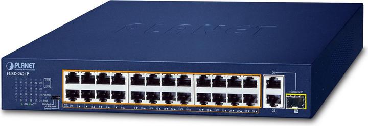 Produktbild Planet 24-Port 10/100TX PoE + 2-Port 1000T + 1x SFP Switch (27 Ports)