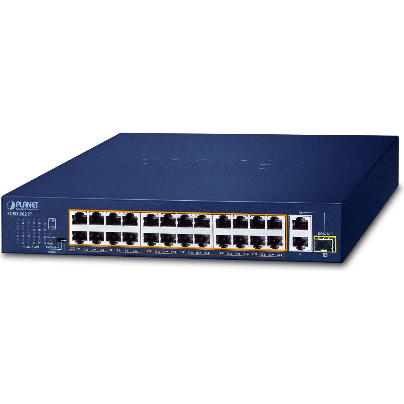 Planet 24-Port 10/100TX PoE + 2-Port 1000T + 1x SFP Switch (27 Ports), Netzwerk Switch