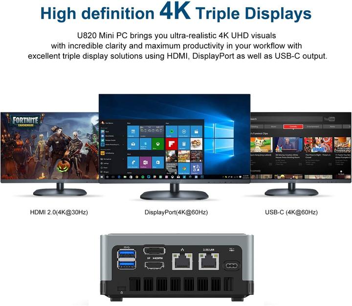 Image du produit Minisforum U820 Mini PC (i5-8279U, 16GB Ram, 256GB SSD)