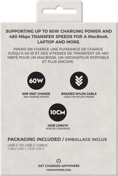 Actual product image Vinnic USB C - USB C (0.10 m, USB 2.0, 60 W)