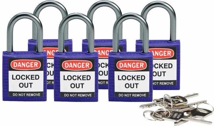 Actual product image Brady Compact security lock nylon, purple, 25mm shackle height, 4.7mm aluminium shackle (K