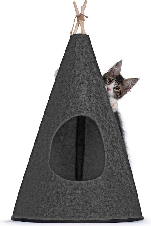 Produktbild Fudajo Katzenzelt Tipi Filz dunkel Haustierzelt Hundezelt Katzentipi Indoor (Katze, Hund)
