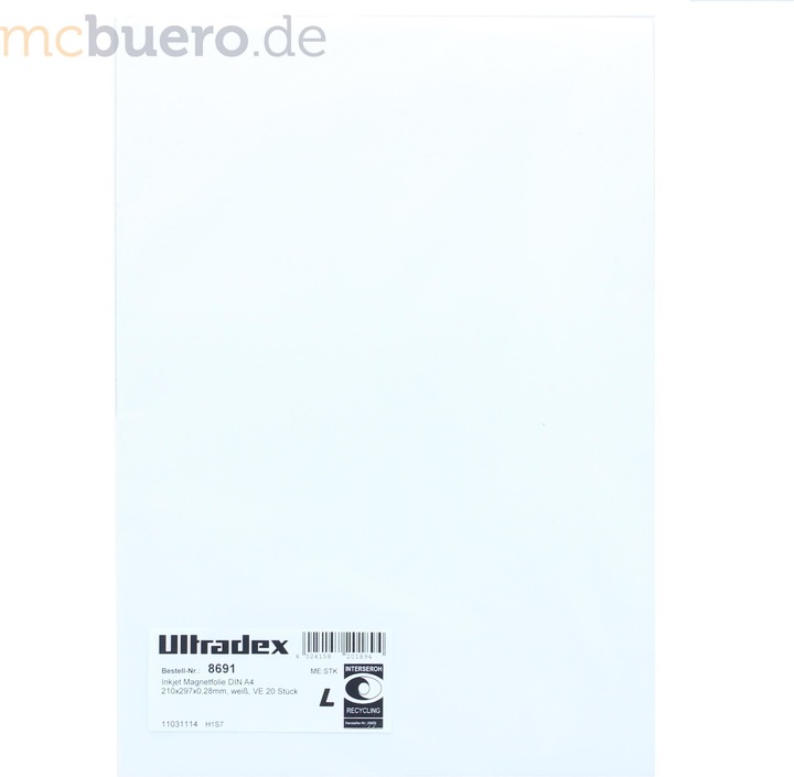 Produktbild Ultradex Inkjet Magnetfolie 210x297x0,28mm weiss VE=20 Stück (20 x)