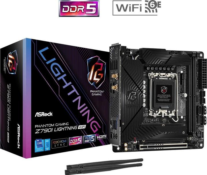 Productafbeelding AsRock Z790I Lightning WiFi 1700 mATX HDMI/DP DDR5 detailhandel (LGA 1700, Intel Z790, Mini-ITX)