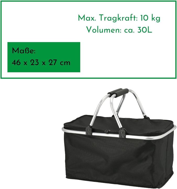Image du produit Novaliv 6x Einkaufskorb faltbar mit Kühlfunktion 30 Liter SCHWARZ Isolierkorb mit gepolsterten Trage