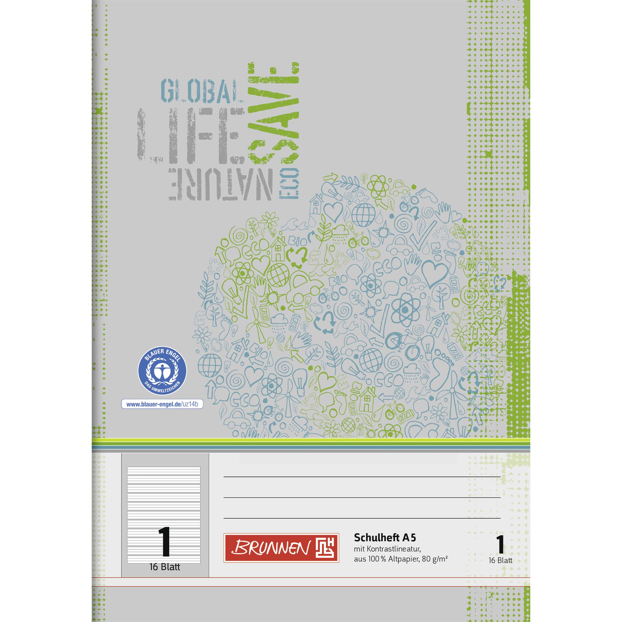 Brunnen Schulheft Recycling Lineatur 1 liniert DIN A5 ohne Rand