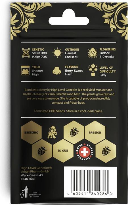 Image du produit High Level Genetics Graines Bombastic Berry 3pcs (2.43 g, Intérieur)