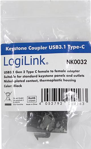 Actual product image LogiLink Keystone connector USB 3.1, black Connectors: USB-C Coupler (Keystone module)