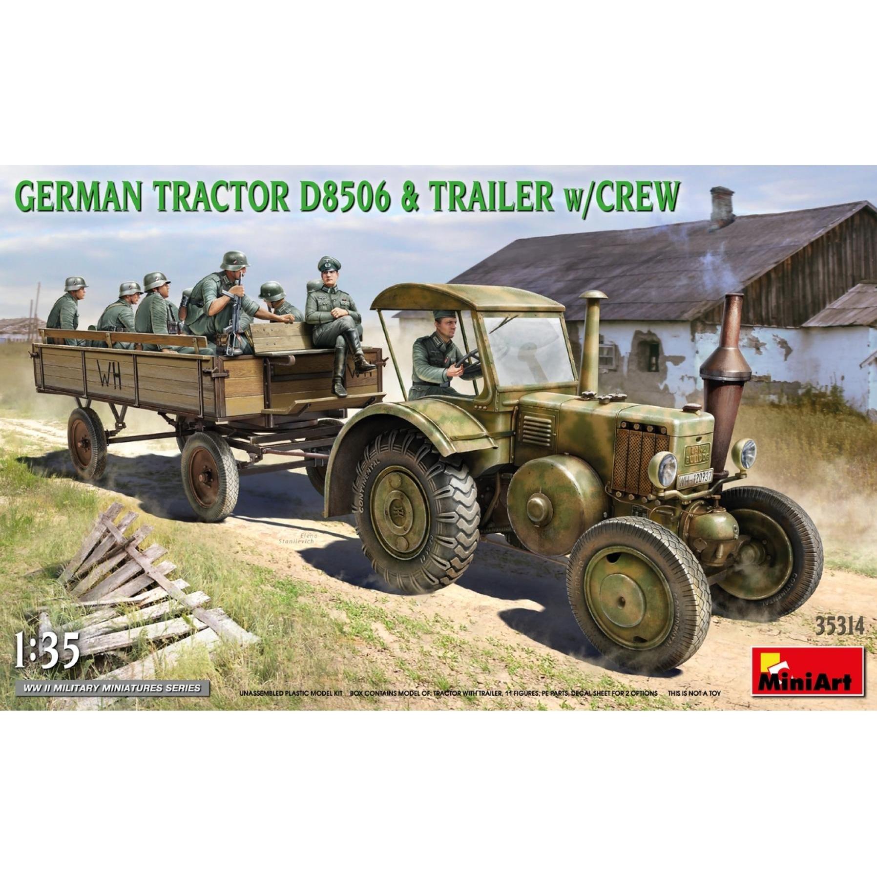 Mini art German Tractor D8506 with Trailer & Crew