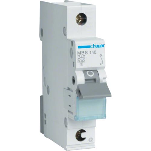 Hager, Schutzschalter, MBS140. Nennstrom: 40 A. Typ: B-type, Module Menge (max): 1 Modul(e). Breite: 17,5 mm, Tiefe: 70....