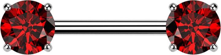 Produktbild Star Piercing Barbell Threadless silber mit zwei Kristallen rot gefasst (Titan, ohne Messing)