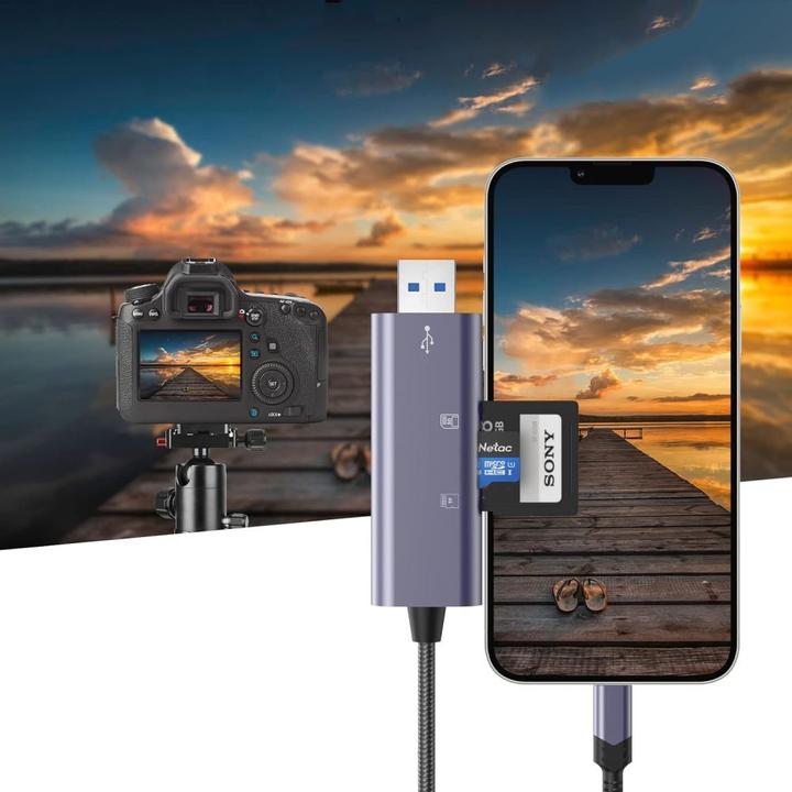 Produktbild Tech-Protect UltraBoost SD / micro SD card reader with Lightning / USB-A connector - gray