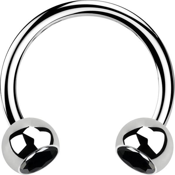 Immagine prodotto Star Piercing Micro Circular Barbell argento con due sfere di cristallo nere (senza ottone, Acciaio chirurgico 316L)