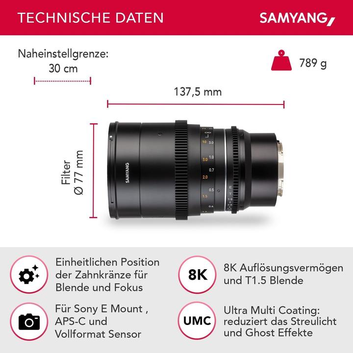 Image du produit Samyang MF 35mm T1,5 VDSLR MK2 Sony E (Sony E, APS-C / DX, Micro Four Thirds, Plein format)