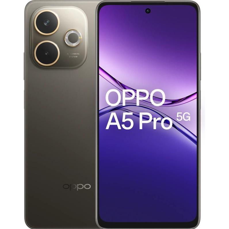 OPPO A5 Pro 5G (256 GB, Brown, Black, 6.67", Dual SIM, 5G), Smartphone, Schwarz, Braun