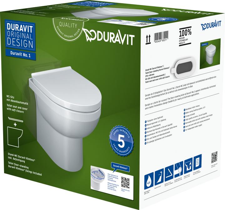 Image du produit Duravit Set de WC au sol sans rebord DuraStyle blanc avec abattant 41840900A1