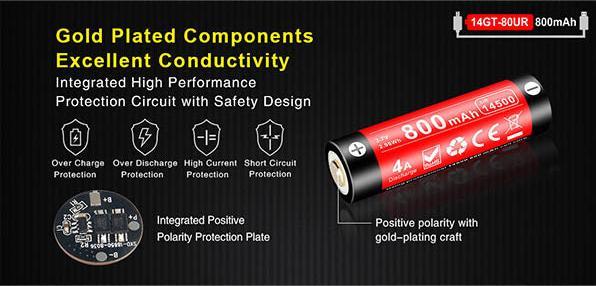 Actual product image Klarus 4GT-80UR, 800mAh - ohne Mirco-USB Ladekabel (1 pcs., 14500, 800 mAh)