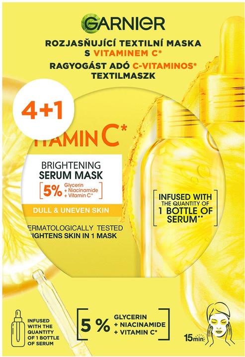 Actual product image Garnier Set aufhellender Stoffmasken mit Vitamin C 4+1 Stück