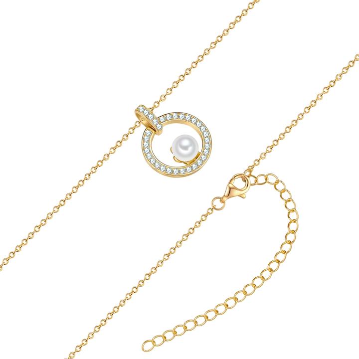 Image du produit Rafaela Donata Kette mit Anhänger Sterling Silber gelbgold Muschelkernperle weiss Zirkonia weiss - 38600 (Argent sterling 100)