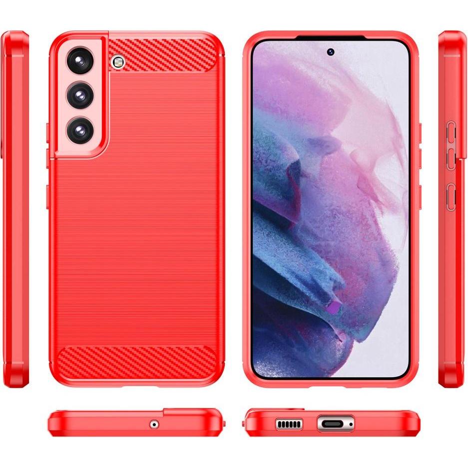 Thumbnail - Cover-Discount Galaxy S22+ - Metall Carbon Look Hülle rot (Samsung Galaxy S22+), Smartphone Hülle, Rot