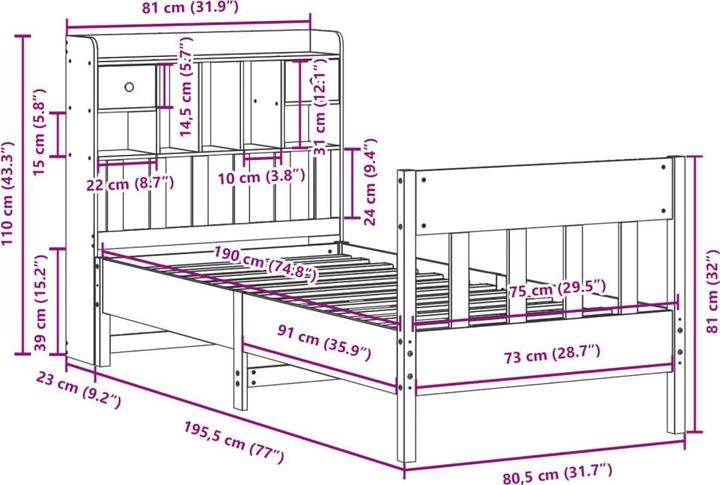 Image du produit vidaXL Bettgestell (75 x 190 cm)